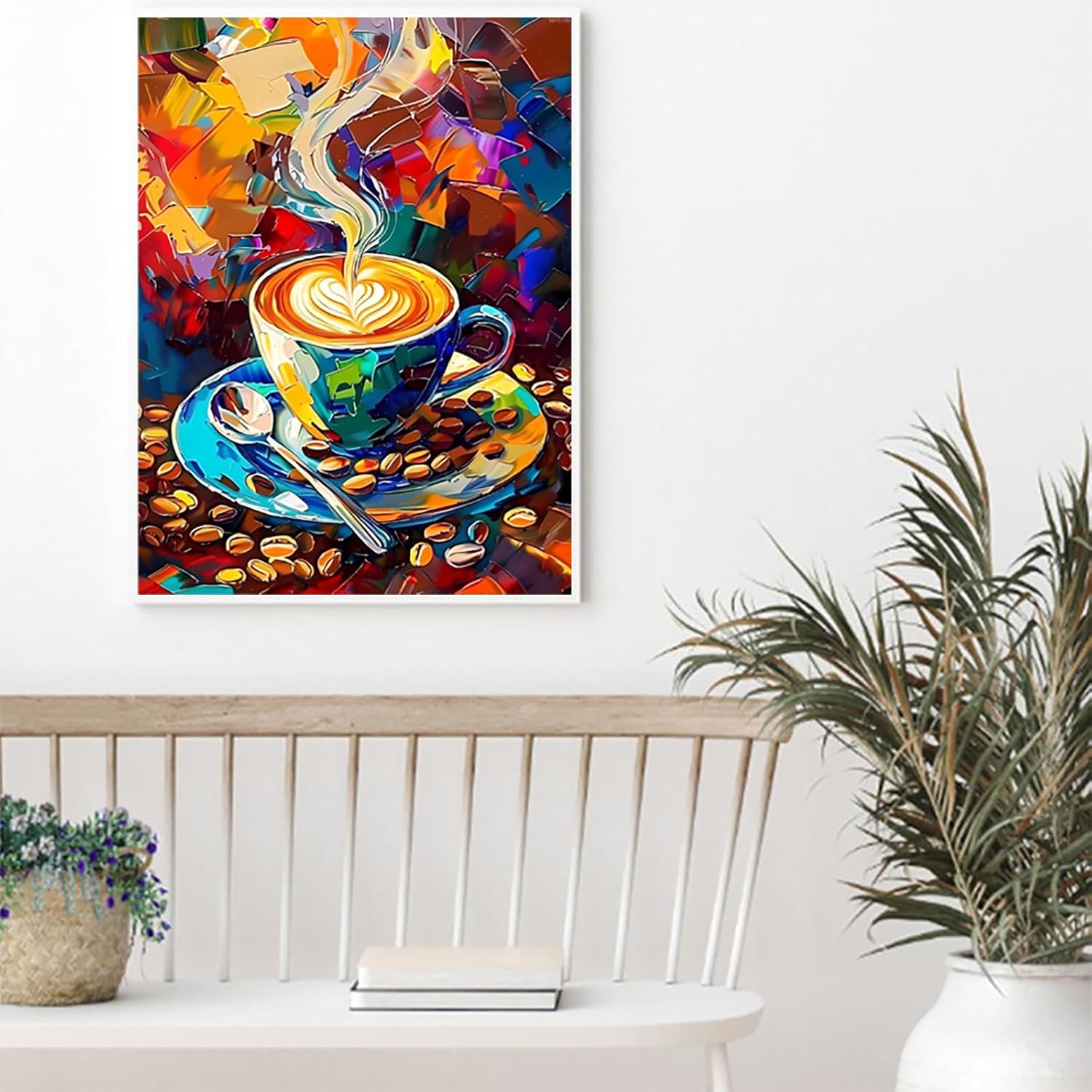 KAYEIUU 5D Diamond Painting Kit The Coffee Diamond Art Kits for Adults DIY Round Full Drill Paintings with Diamonds for Home Wall Decor 12x16 inch