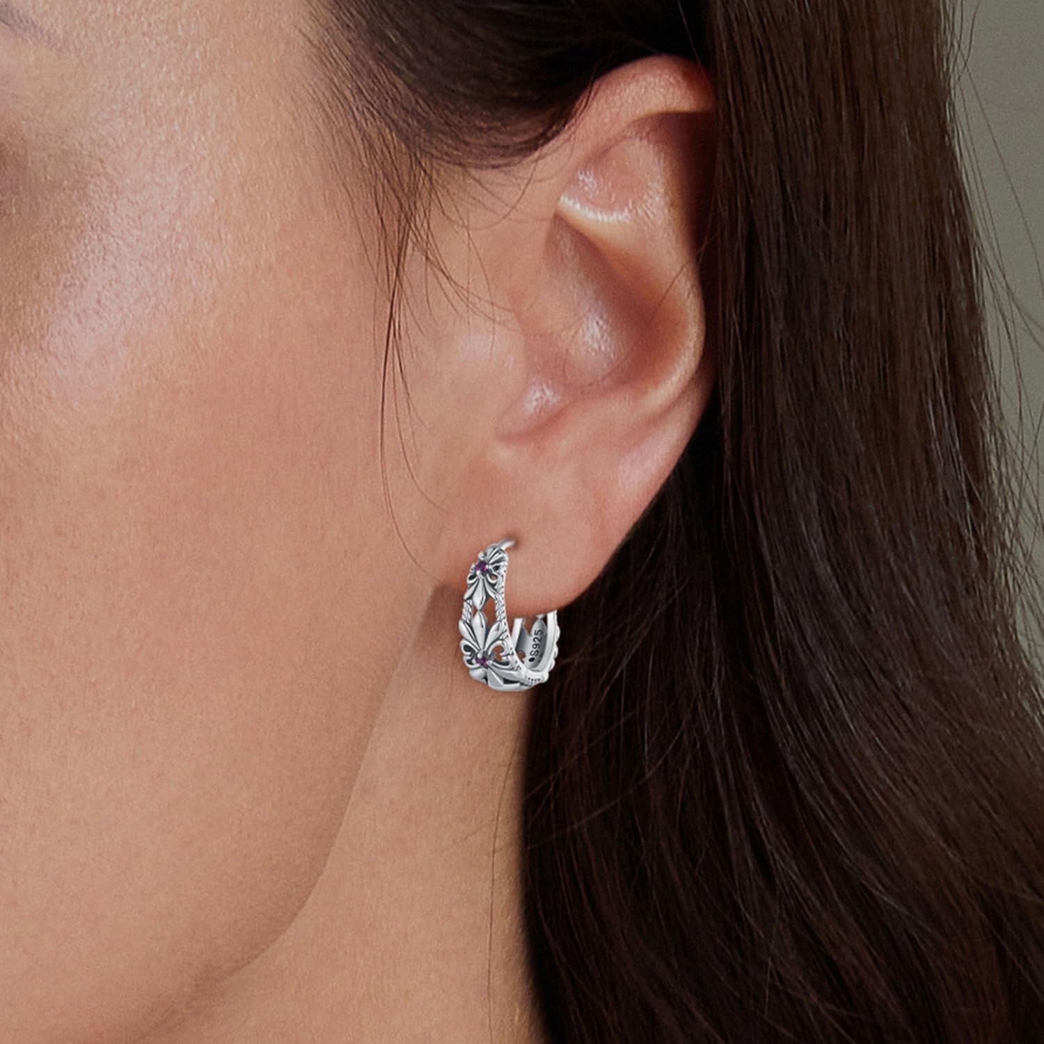 925 Sterling Silver Mini Hoops Huggie Earrings Small Chunky Post Lightweight Thick Drop Dangle Butterfly/Turtle/Dragonfly/Snake/Flowers/Filigree Huggie Earrings High Polished Statement Jewelry Gift for Women