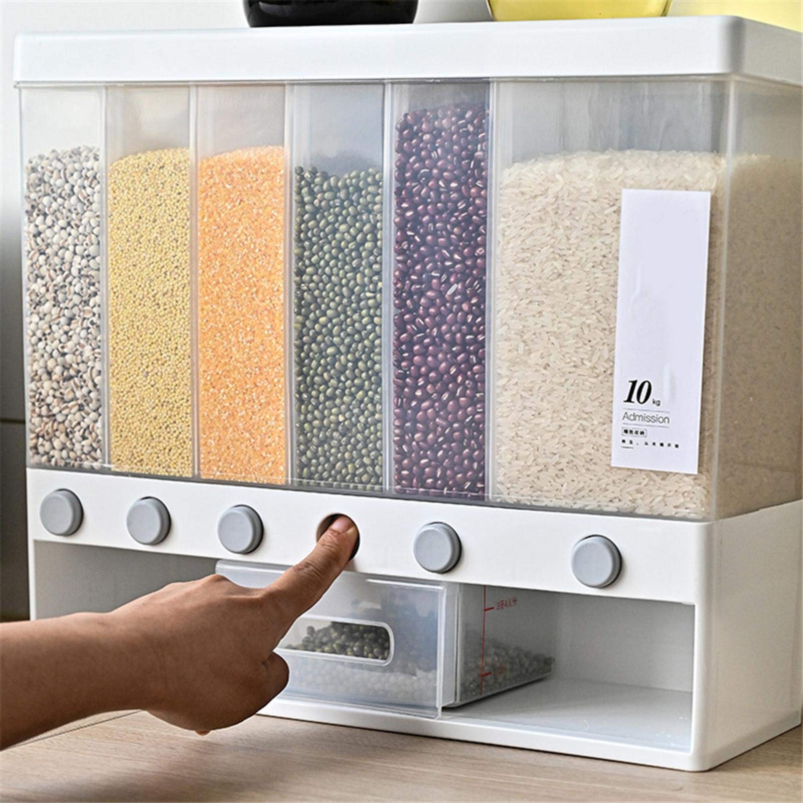 Chuanfeng Müslidosen Vorratsdosen 10L Frischhaltedosen Aufbewahrung Wand Montierter Mit 6 Fächern Und Deckel Für Getreide Müsli Cornflakes Mehl Reis Zucker Usw. Küche, Haushalt & Wohnen