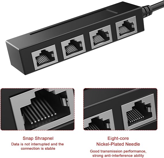 RJ45 1 Male to 4 x Female LAN Splitter Adapter Cable Suitable Super Cat6, Ethernet Splitter Cable Suitable Super Cat5, Cat5e, Cat6, Cat7 LAN Ethernet Socket Connector Adapter ONE Internet