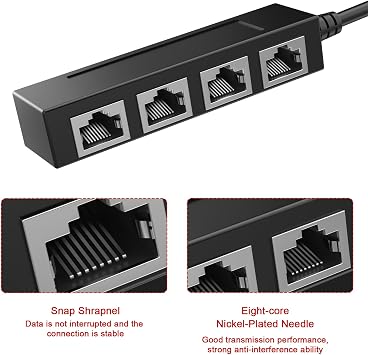 RJ45 1 Male to 4 x Female LAN Splitter Adapter Cable Suitable Super Cat6, Ethernet Splitter Cable Suitable Super Cat5, Cat5e, Cat6, Cat7 LAN Ethernet Socket Connector Adapter ONE Internet