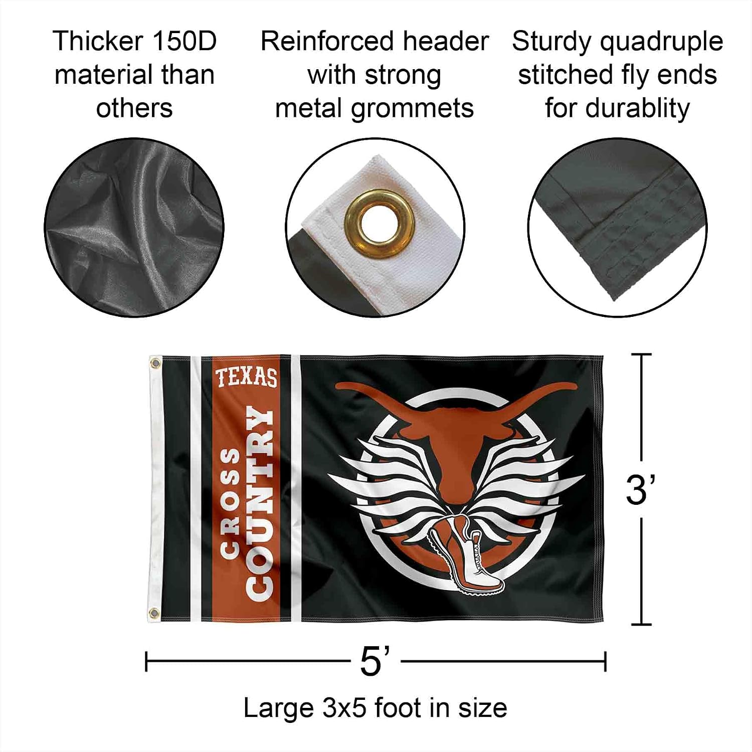 Texas Longhorns Cross Country 3x5 Grommet Flag