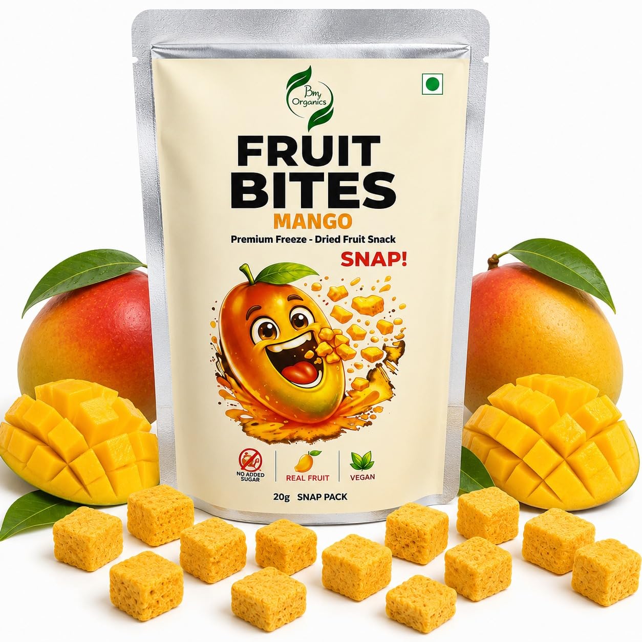 Bm Organics Fruit Bites Mango | Premium Freeze Dried Mango Snack | No Added Sugar | 100% Real Fruit | Vegan | Crispy Healthy Snack | 20g Snap Pack-picture-26