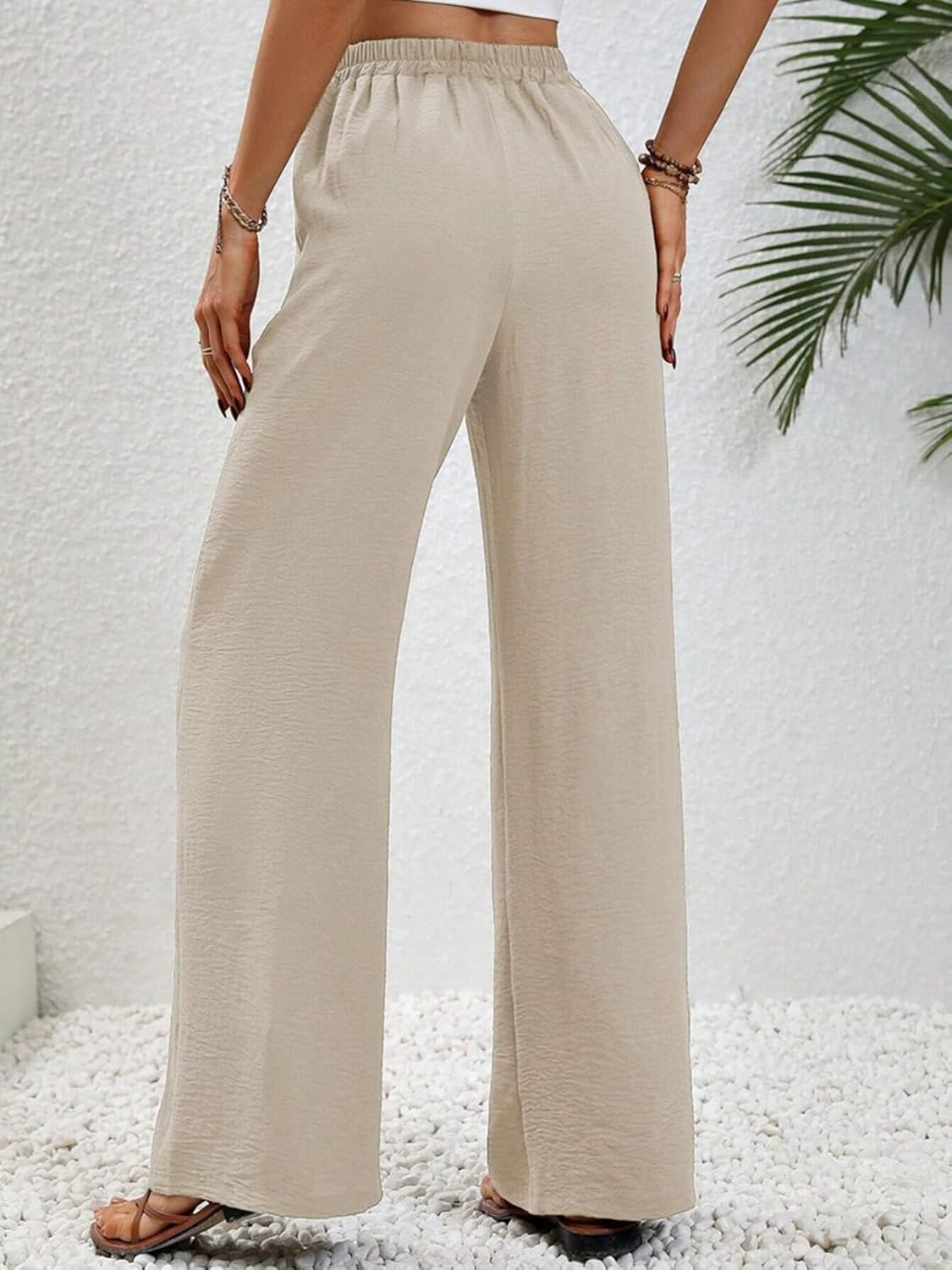 WOWULOVELY Women's High Waisted Wide Leg Long Pants Palazzo Casual Trousers with Pockets - Image 3