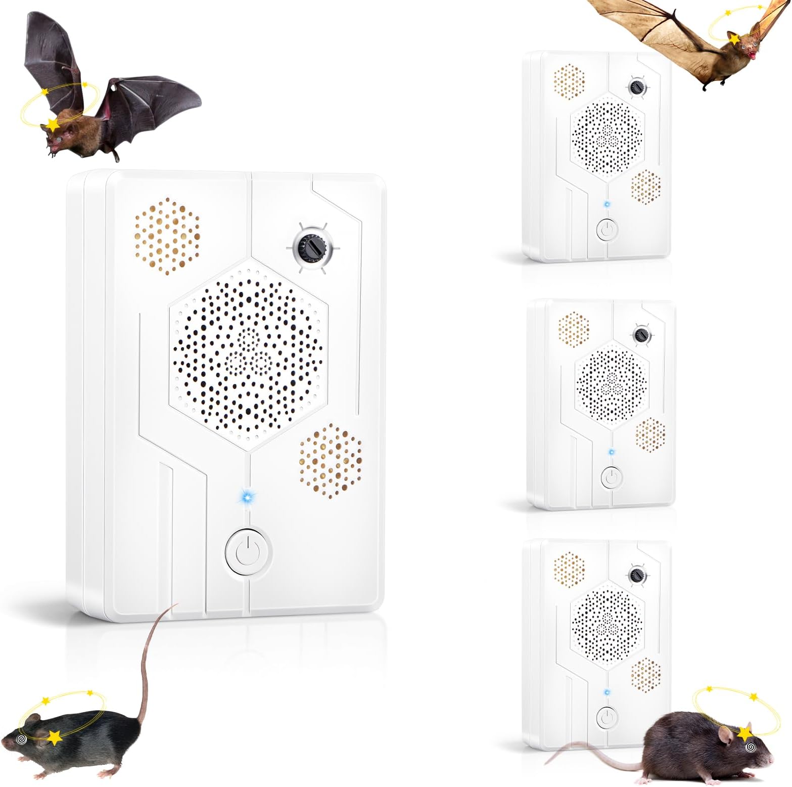 4 Pack 2025 Ultrasonic Bat Repellent Devices - Keep Bats Away from Attic, Porch & House | Rechargeable Bat Deterrent for Indoor & Outdoor Use | Safe for Humans and Pets