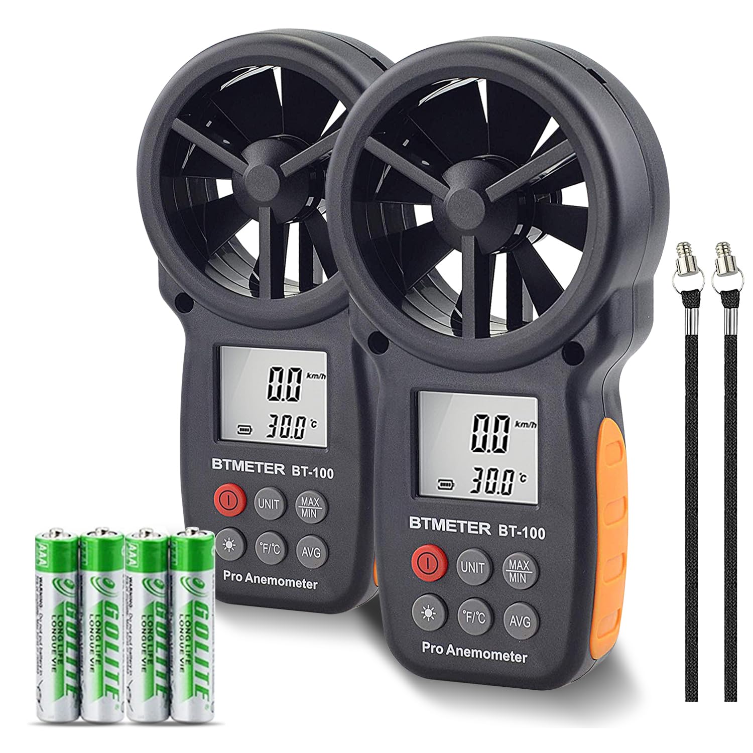 BTMETER BT-100 Anemometre Portable Anémomètre Numérique digital anémomètres, mesure de vent la Température avec MAX/MIN/AVG pour VMC Drones -2 Pièces