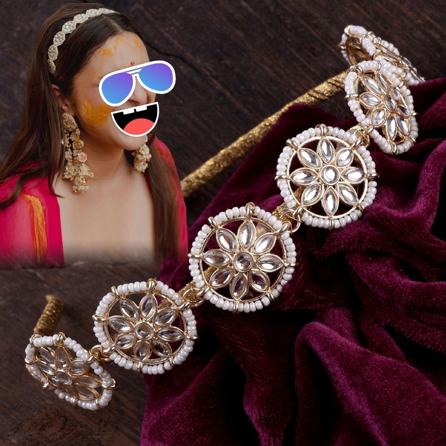 MANODHRUVA Parineeti Style Floral Shape Kundan Studded Hair Band (Gold & White), Pack of 1 (B0CZL3HHJN) Amazon Price History, Amazon Price Tracker