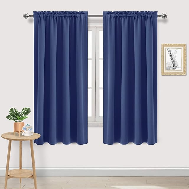 DWCN Blackout Curtains for Bedroom - Thermal Insulated & Privacy Protection Rod Pocket Window Curtains for Living Room 46 x 72 inches Long, Navy Blue, 2 Panels