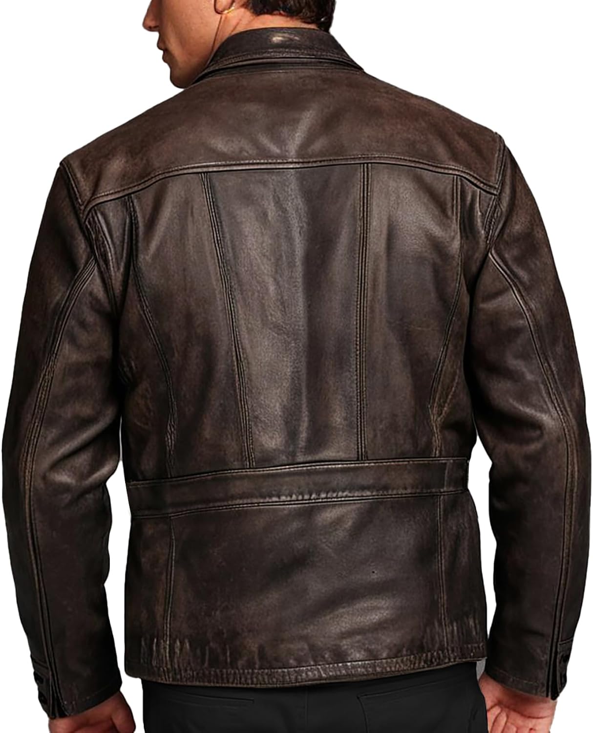 Men's Leather Motorcycle Jacket - Cafe Racer Distressed Leather Jacket - Mens Biker Leather Jacket