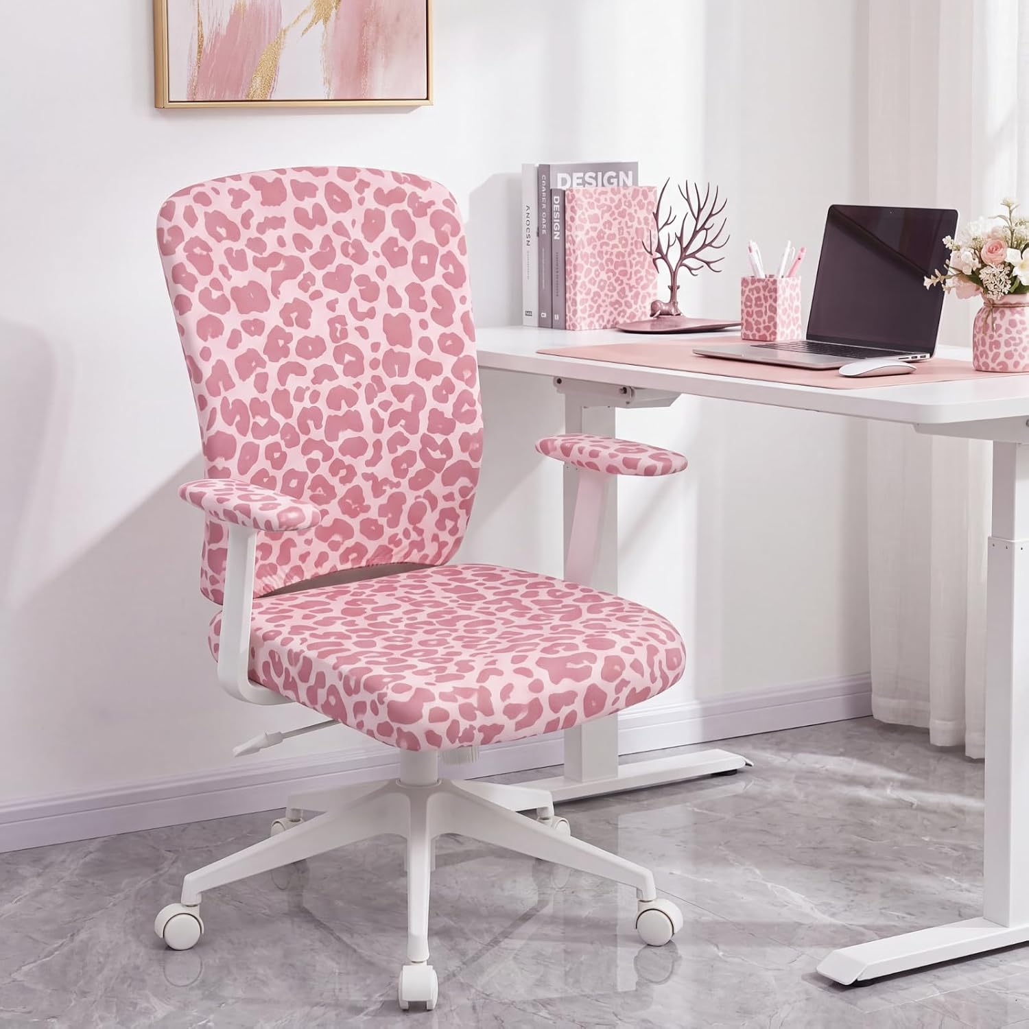 Suncalla 4 Pcs Cheetah Printed Office Chair Covers Leopard Desk Chair Cover image 4