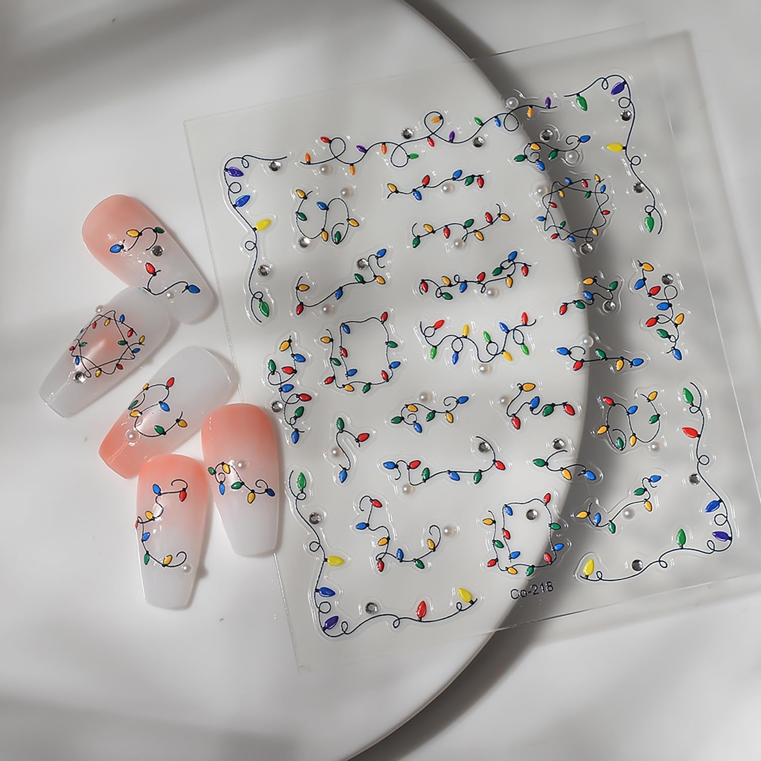 Christmas Nail Art Stickers Decals, Colorful Light Nail Design Stickers 5D Embossed Christmas Nail Decorations Winter Nail Decals Self Adhesive Nail