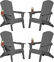 Vista 16 de Plawdlik - Silla plegable Adirondack, probada según SGS, textura de madera con portavasos, resistente a todo tipo de clima, cómoda para junto a