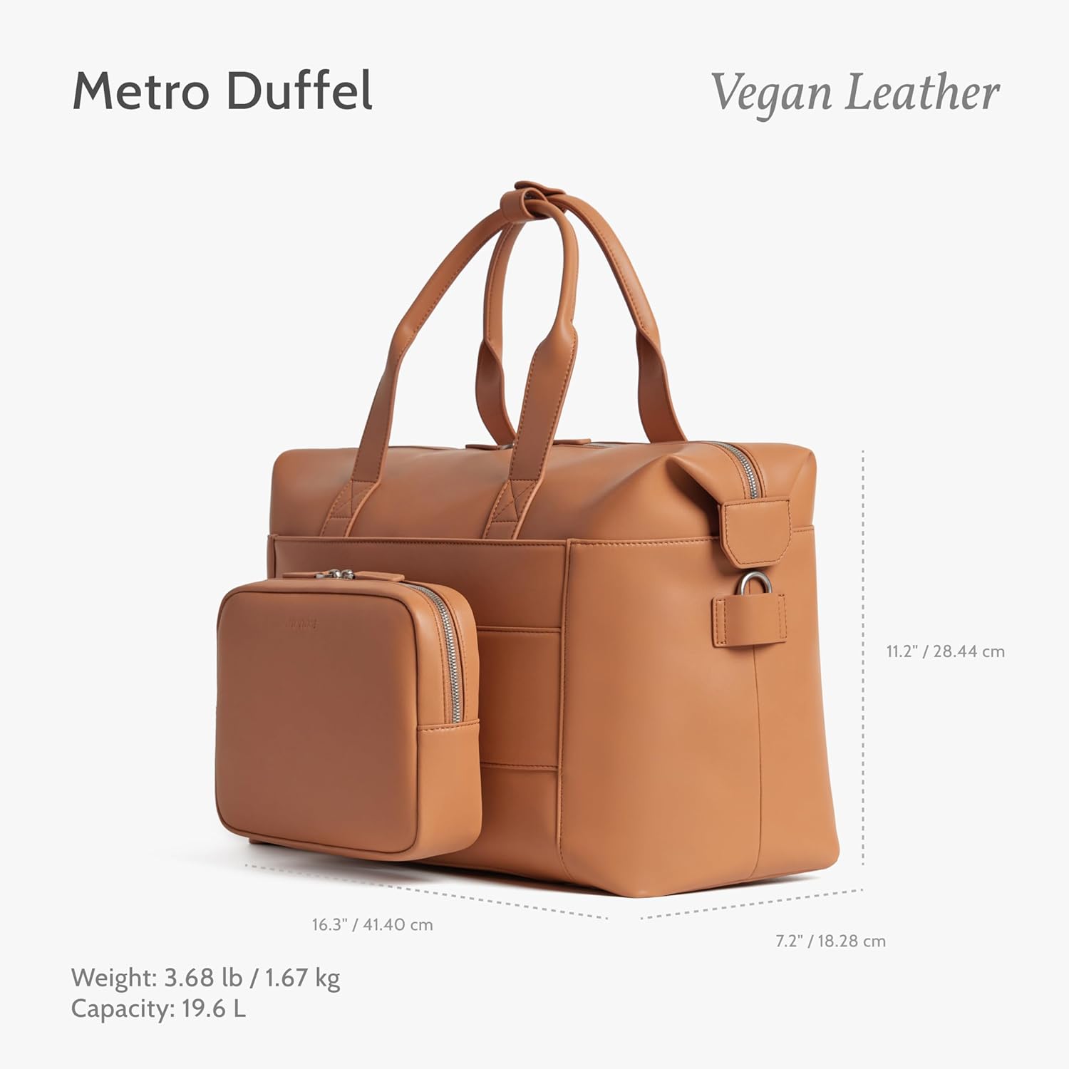 Monos Metro Duffel Vegan Leather Microfiber, Travel Duffel Bag & Weekender with Shoe Compartment, Carry-On Approved