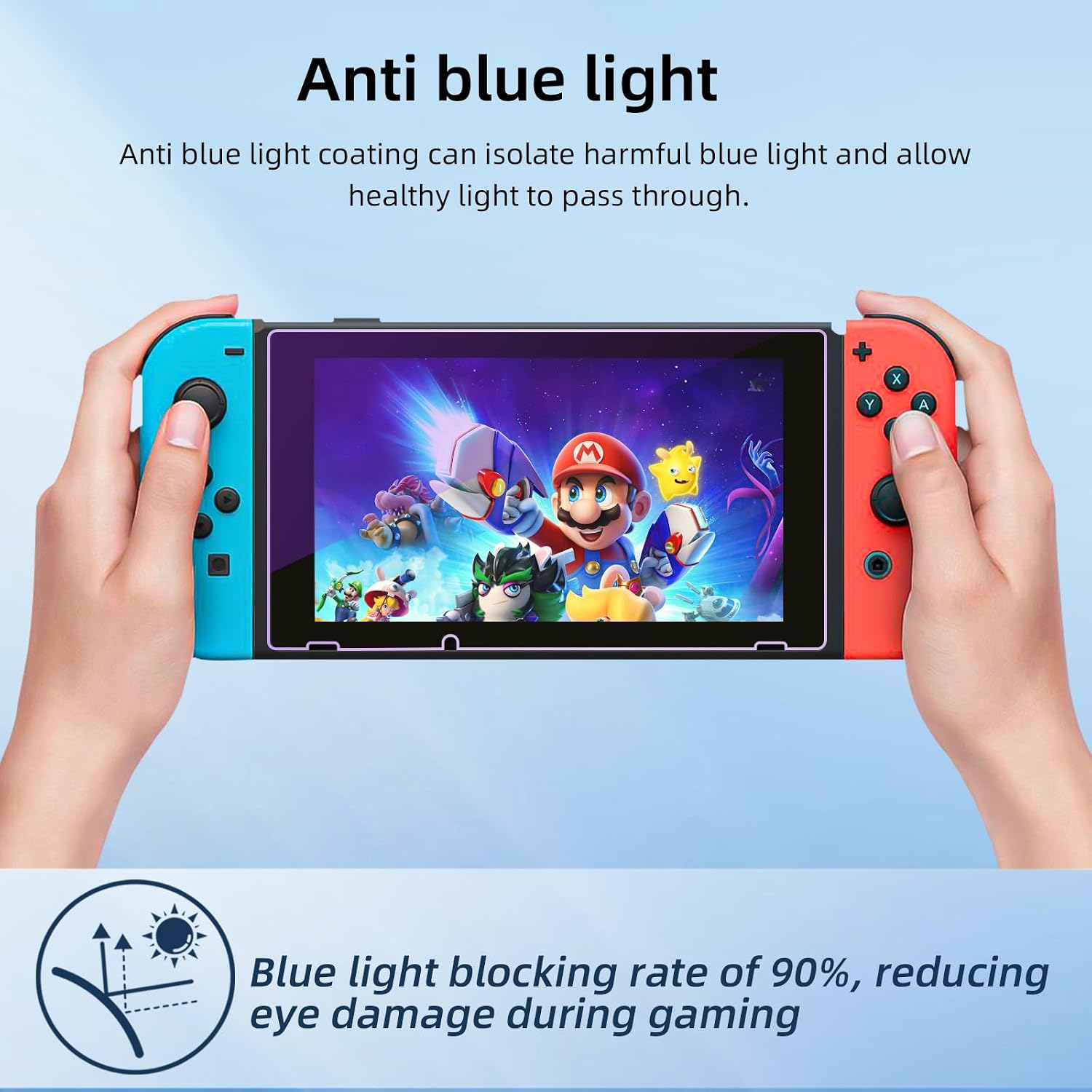 3-Pack Blue Light Blocking Tempered Glass Screen Protector for Switch Model 2017 [6.2 Inch],with Alignment Frame,Anti Glare, Anti Scratch,Anti Fingerprint, Eye Protection Film,9H Hardness image 3