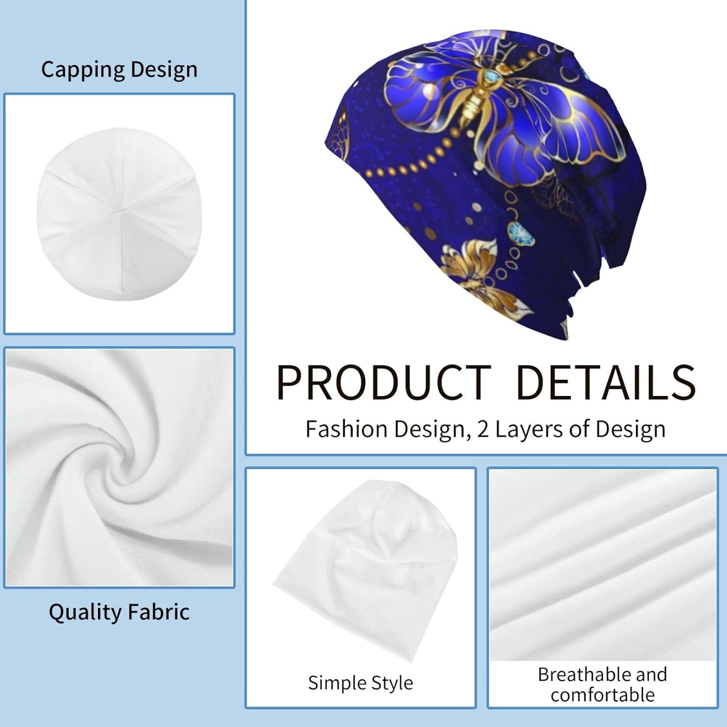 Butterfly Pattern Beanie Chemo Hat Cancer Headwear Knitted Hats Baggy Slouchy Scarf Cap for Adults Women Men - Image 3