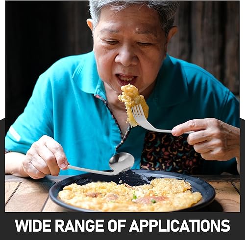 Miniatura 7 de Juego de utensilios adaptativos para zurdos, tenedor y cuchara en ángulo de acero inoxidable, cuchara de fácil sujeción, cuchara de desplazamiento