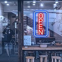 Vista 8 de Ultra Bright LED Open Signs for Business, 16’’x 9’’ Neon Open Sign, Vertical Light up Sign with ON/OFF Switch adapter for Window Bars Cafes Hotels