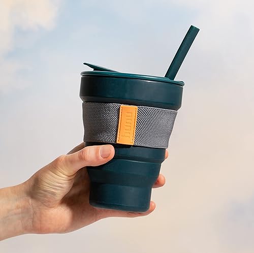 Miniatura 8 de HuNu Taza de café plegable con tapa, reutilizable y apta para microondas, taza plegable de silicona, taza plegable, taza de viaje para café