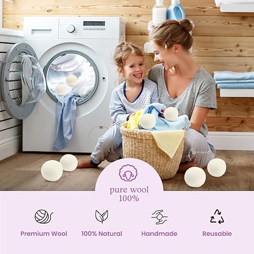 Miniatura 8 de CAYYET Bolas de lana para secadora XL, paquete de 6, bolas de secadora reutilizables para lavar la ropa, reducir las arrugas de la ropa, secar la
