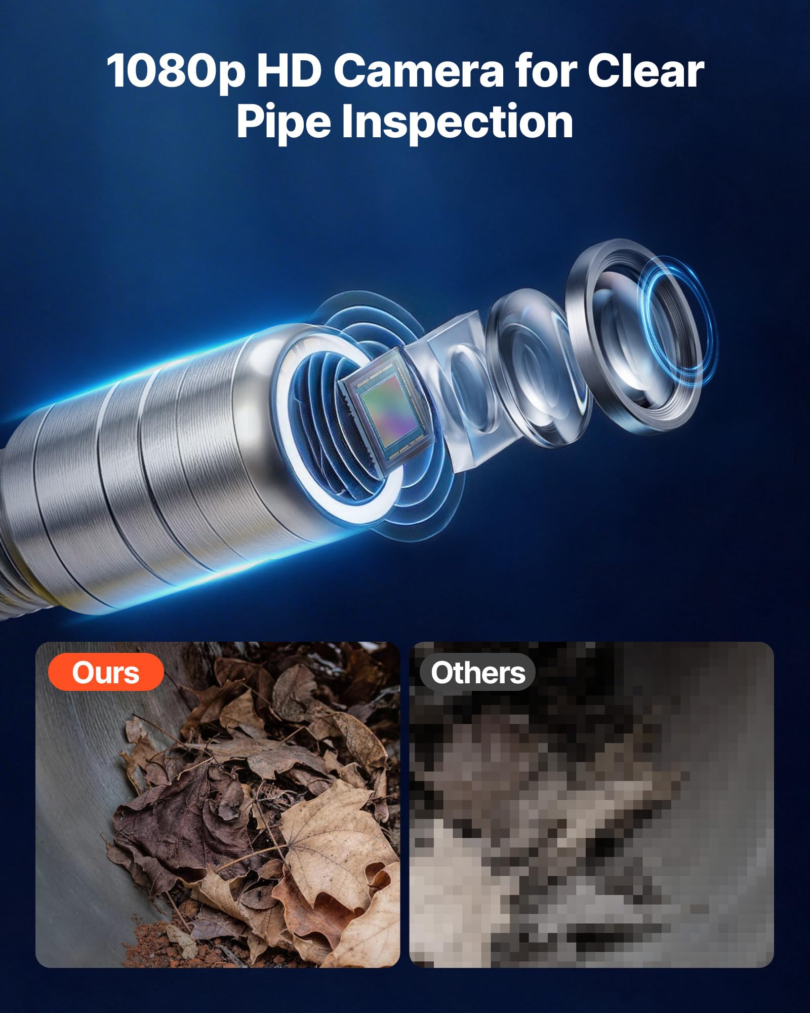 VEVOR Cámara de Inspección de Tuberías 1080P con Cable Semirrígido 20 m, 12 Luces LED de 3 Niveles, Cámara de Inspección Endoscópica, WiFi Inalámbrica, Batería 4500 mAh para Alcantarillado Fontanería