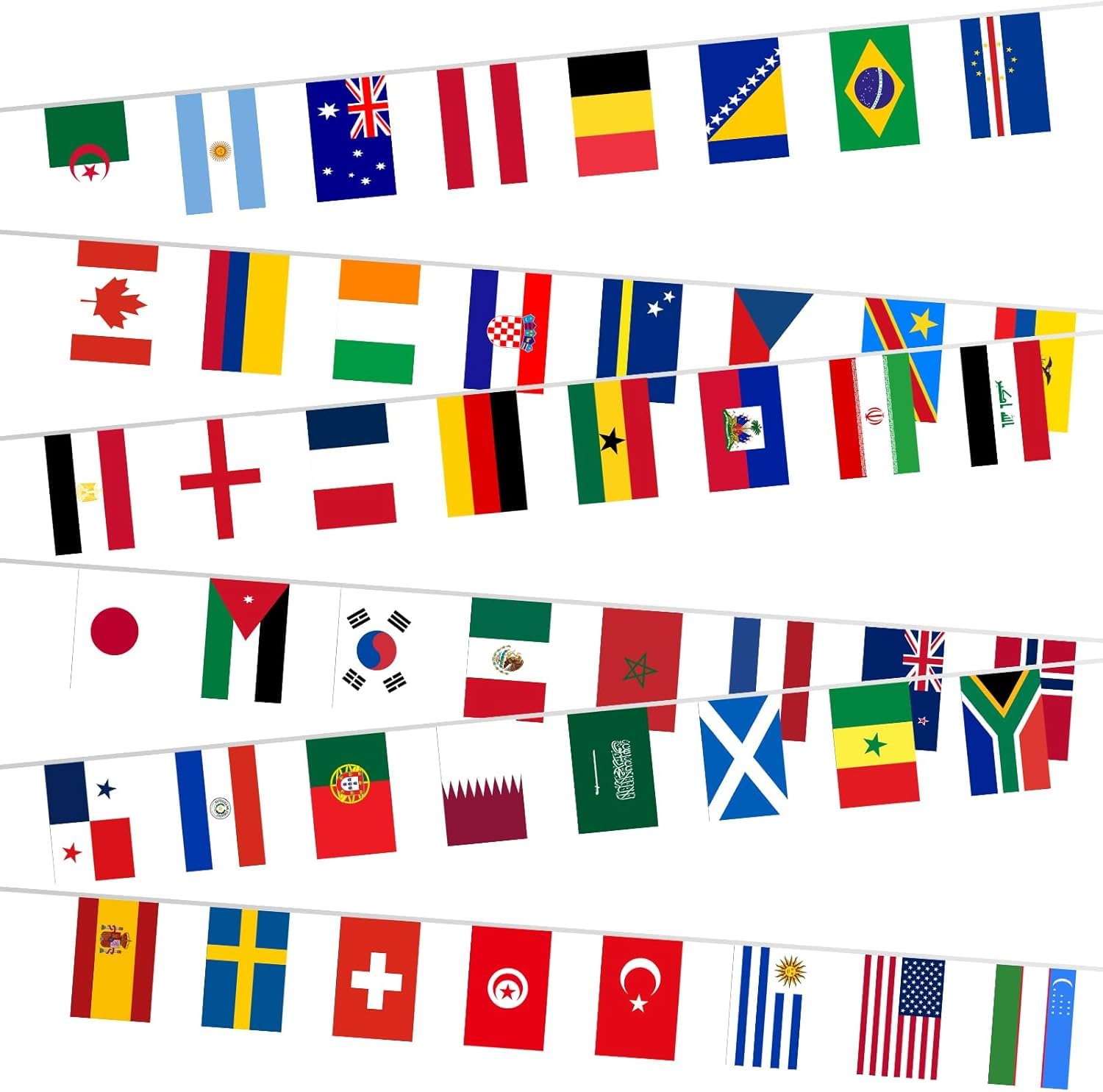 2026 World Cup Flag Bunting Banner 15m/50ft 48 International Country String Flags Garland Merchandise for Sports Themed Party Events and Outdoor Celebrations Soccer Decorations for Fans