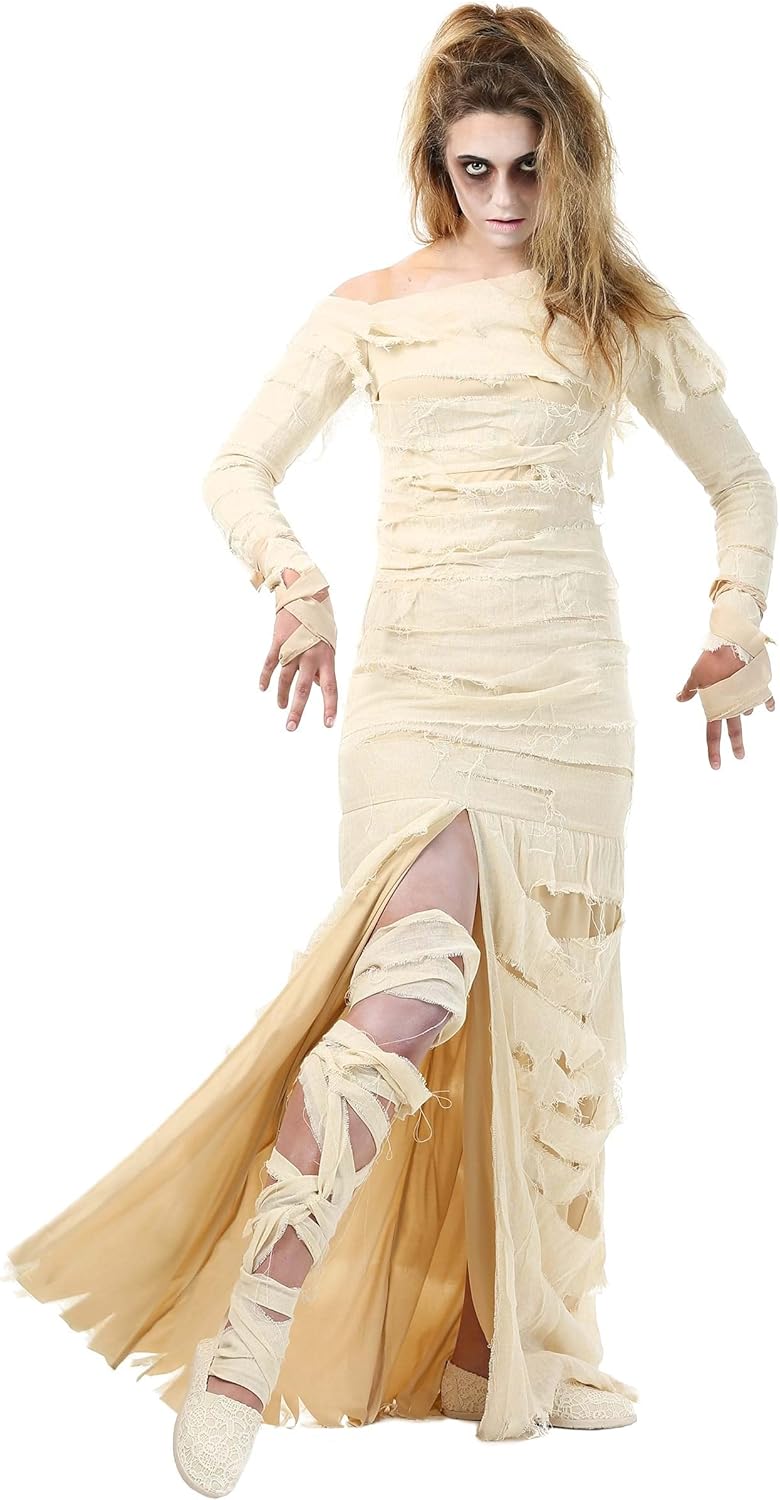 Women's Full Length Mummy Halloween Costume Outfit| Bandaged Mummy Dress for Adults