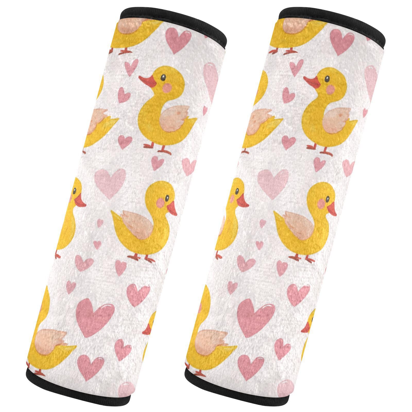 Seat Belt Covers 2 Pack Yellow Ducks Car Seat Strap Covers Super Soft Pink Hearts Car Seat Neck Cover for Boys Girls Adults Babies S