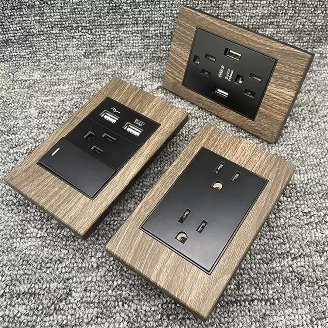 Presa Elettrica Da Parete In Alluminio E Legno Americano, Standard USA-Messico, Con Finitura In Legno, Tipo C, Con Interruttore Della Luce, Pannello Di Controllo USB.