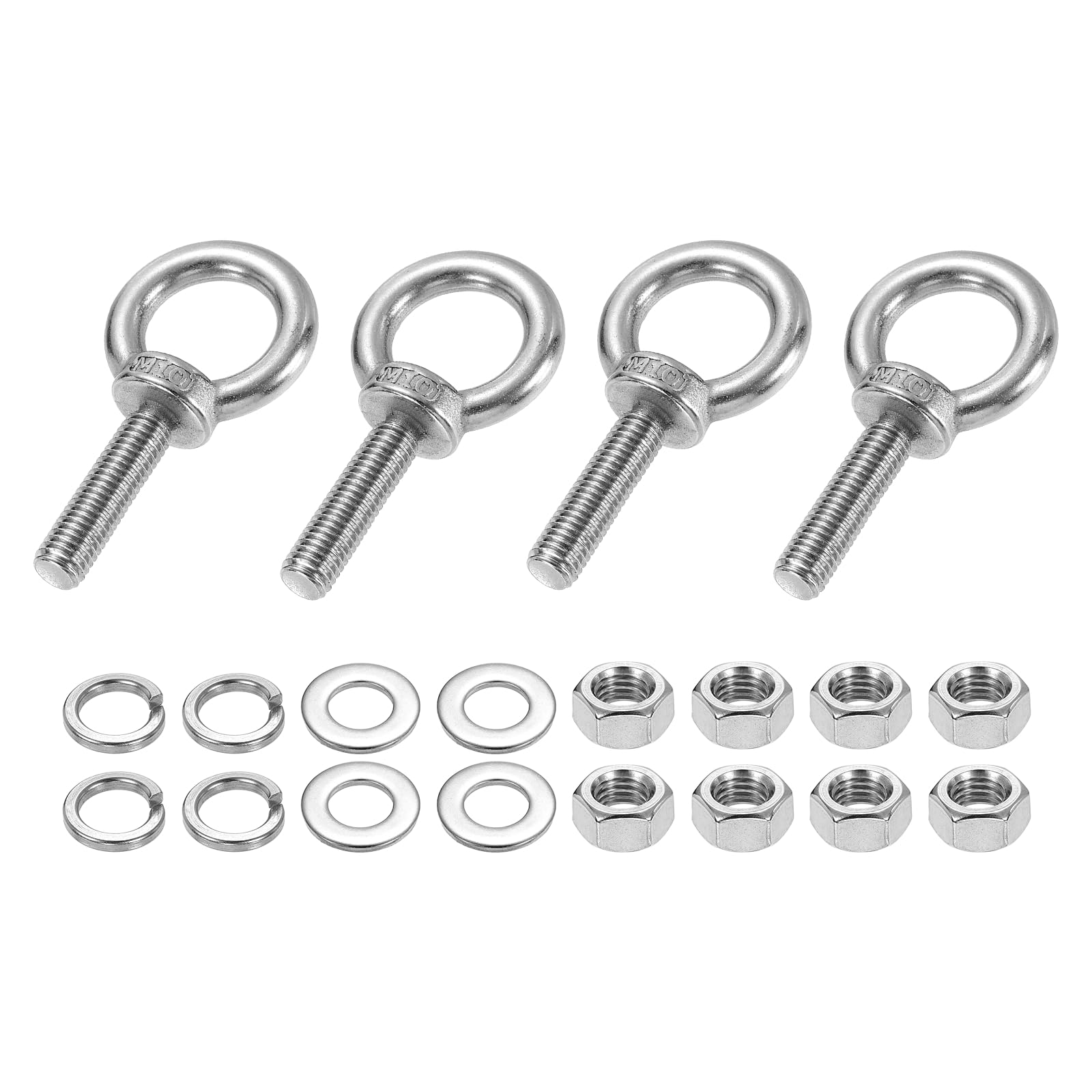 PATIKIL M10 x 40mm Eye Bolt, 4Pcs 304 Stainless Steel Thread Lifting Ring Set Shoulder Eyebolt with Lock Nuts Flat Washers for Hanging Hammocks Articles, Silver