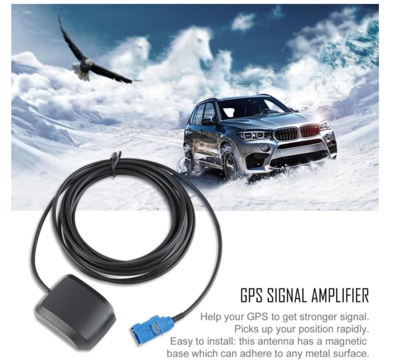 Antenna GPS Attiva 1,5 Metri Fakra C Blu per Auto Volkswagen VW Ford Audi MFD2 RNS2 RNS-E