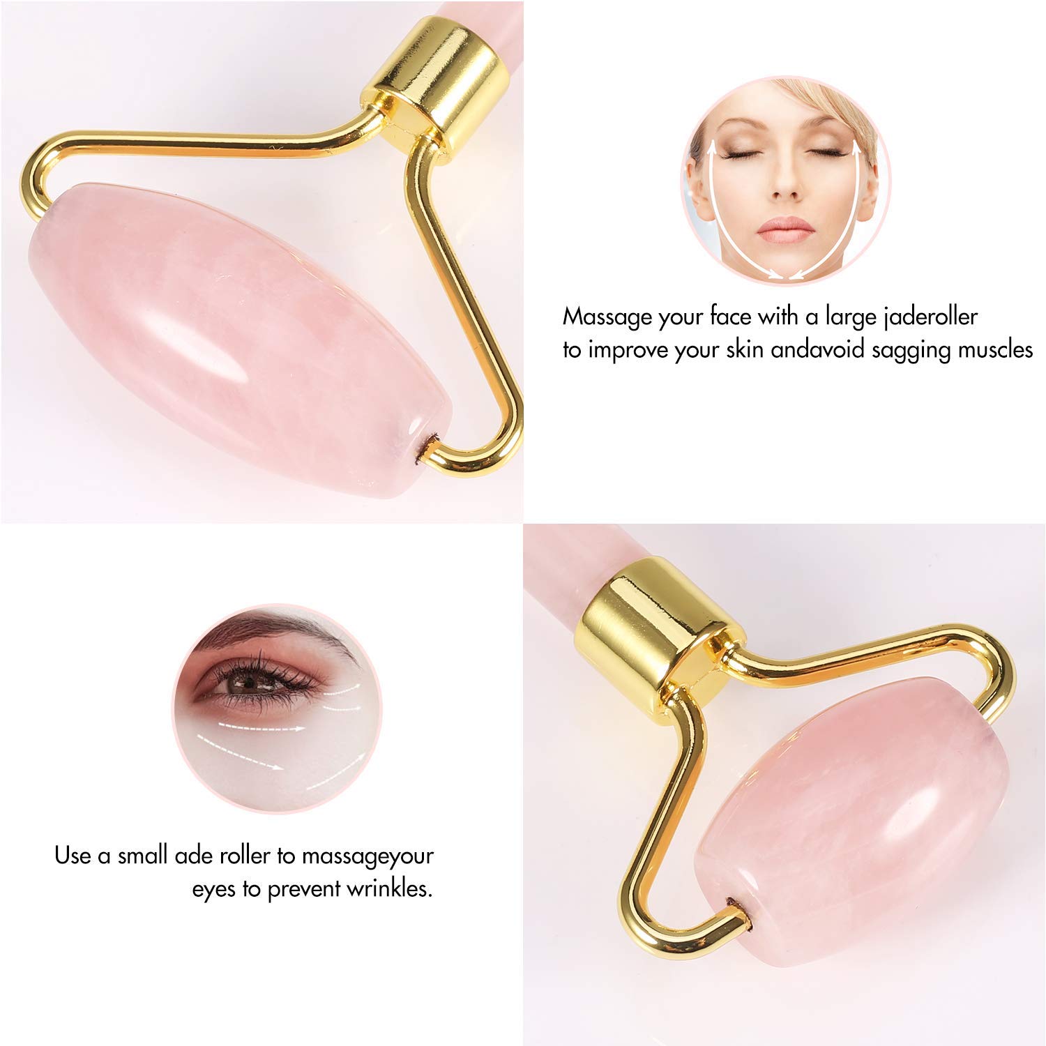GHzzY Jade Roller & GUA SHA Set - Gesichtswalzenmassagegerät für Gesicht, Hals, Haut, Anti-Aging, Abnehmen der Wangen, Faltenfreiheit und Aufhellung von Augenringen