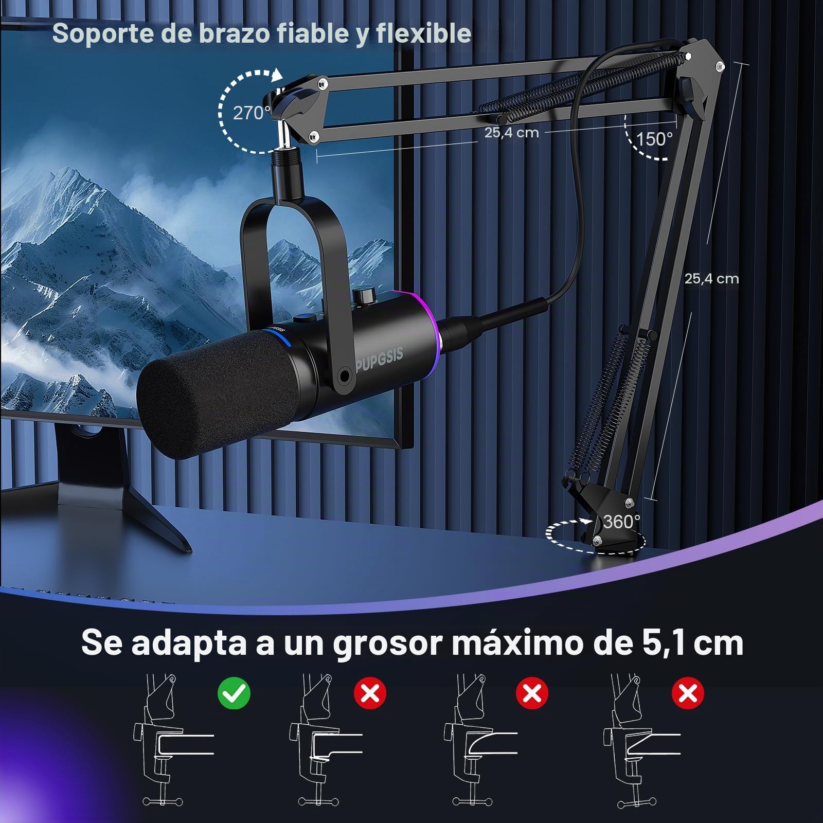 Ortizan Micrófono dinámico XLR/USB, micrófono de Podcast, micrófonos de Condensador con botón de Silencio, Efectos de reverberación, cancelación de Ruido, Soporte de Brazo de Brazo, Conector para | Para juegos, streaming, podcast, voz, OBS, Discord, PS5,