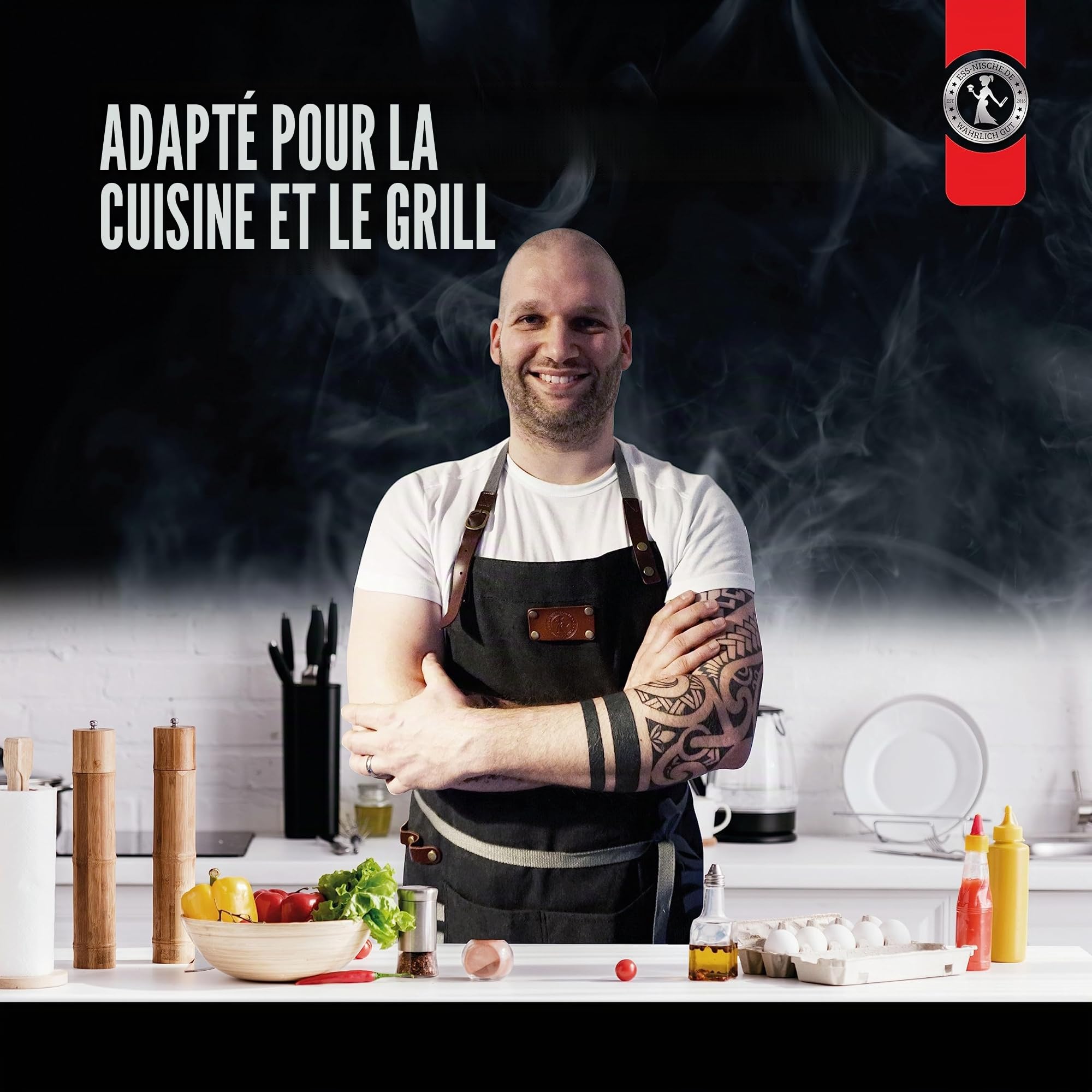 Ess-Nische® Tablier de cuisine Tablier de barbecue pour hommes et femmes - Idéal comme cadeau pour hommes, grand-mère ou grand-père