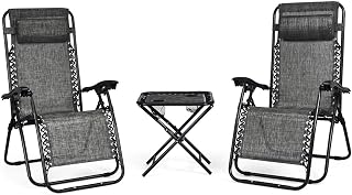 Giantex 3 PCS Zero Gravity Chair Patio Chaise Lounge Chairs Outdoor Yard Pool Recliner Folding Lounge Table Chair Set (Gray)