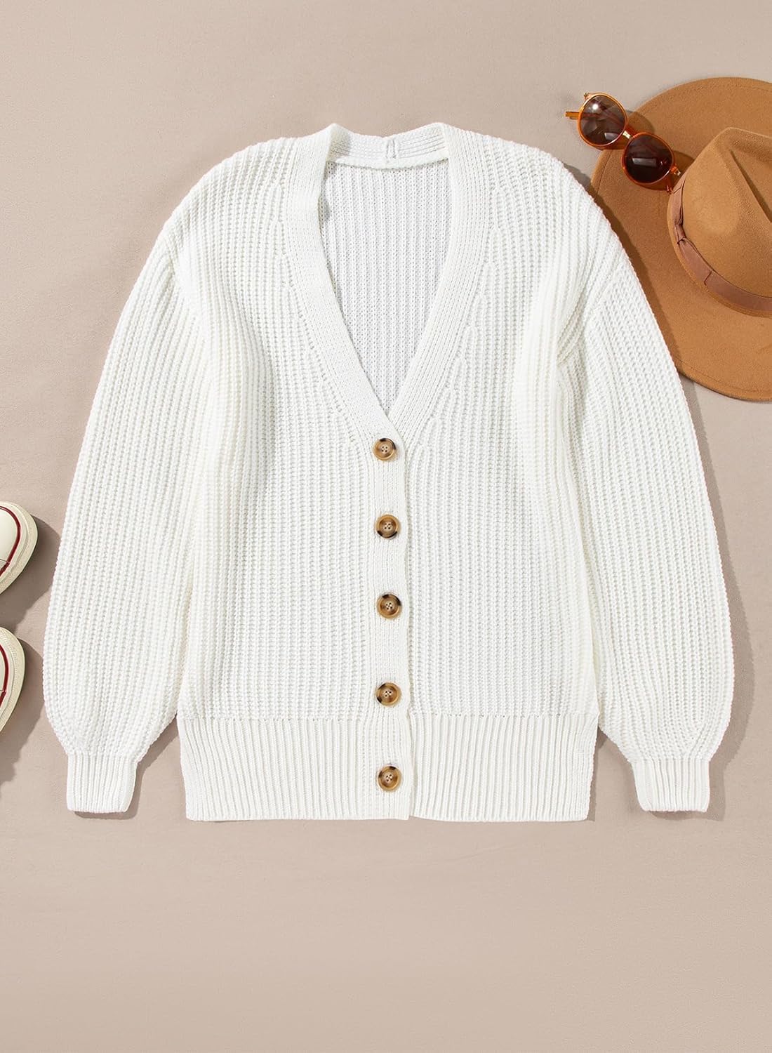 SHEWIN Womens Oversized Long Cardigan Sweaters Open Front Button Long Lantern Sleeve Knit Chunky Sweater Outerwear Coats - Image 5