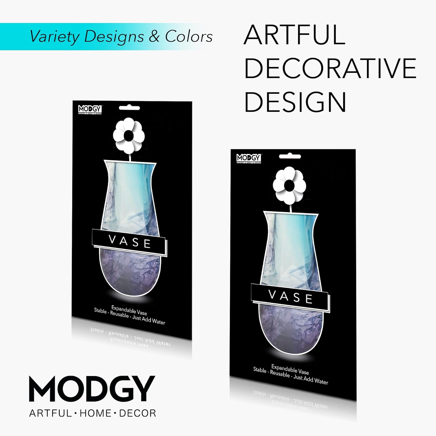 MODGY Collapsible and Expandable Flower Vase Plastic Decorative Modern Vases for Flowers Centerpieces Dining Table Decor Living Room, Love Noir Pack of 2