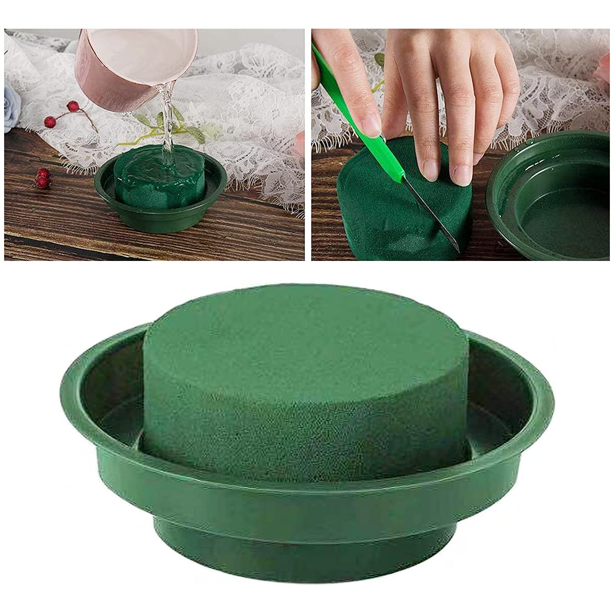Schiuma Floreale Rotonda, 8 Pezzi Verde Secco Floreale Schiuma Con Ciotola Kit Di Composizioni Floreali Fai Date per Fiori Artigianato Decorazione di Nozze Forniture
