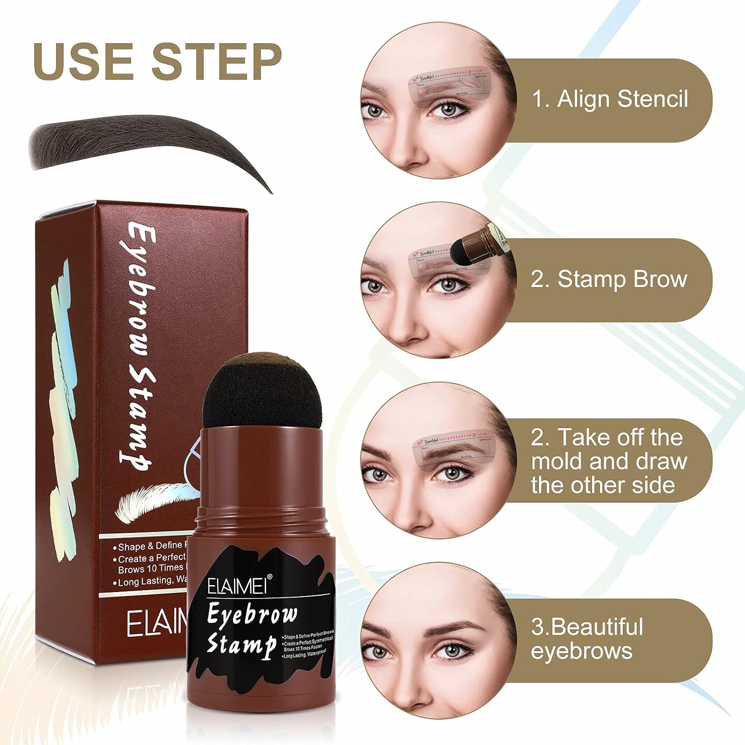 Eyebrow Stamp Stencil Kit, Professional Waterproof Adjustable Long Lasting Buildable Eyebrow Powder Stamp Makeup Tools with 10 Styles Reusable Eyebrow Stencils, 2 Eyebrow Pen Brushes(Medium Brown)