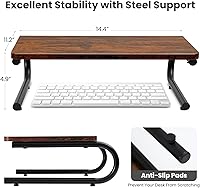 Vista 2 de ARCOBIS Elevador de monitor para escritorio, soporte de monitor de computadora de madera y metal, portátil, PC, soporte para impresora, marrón