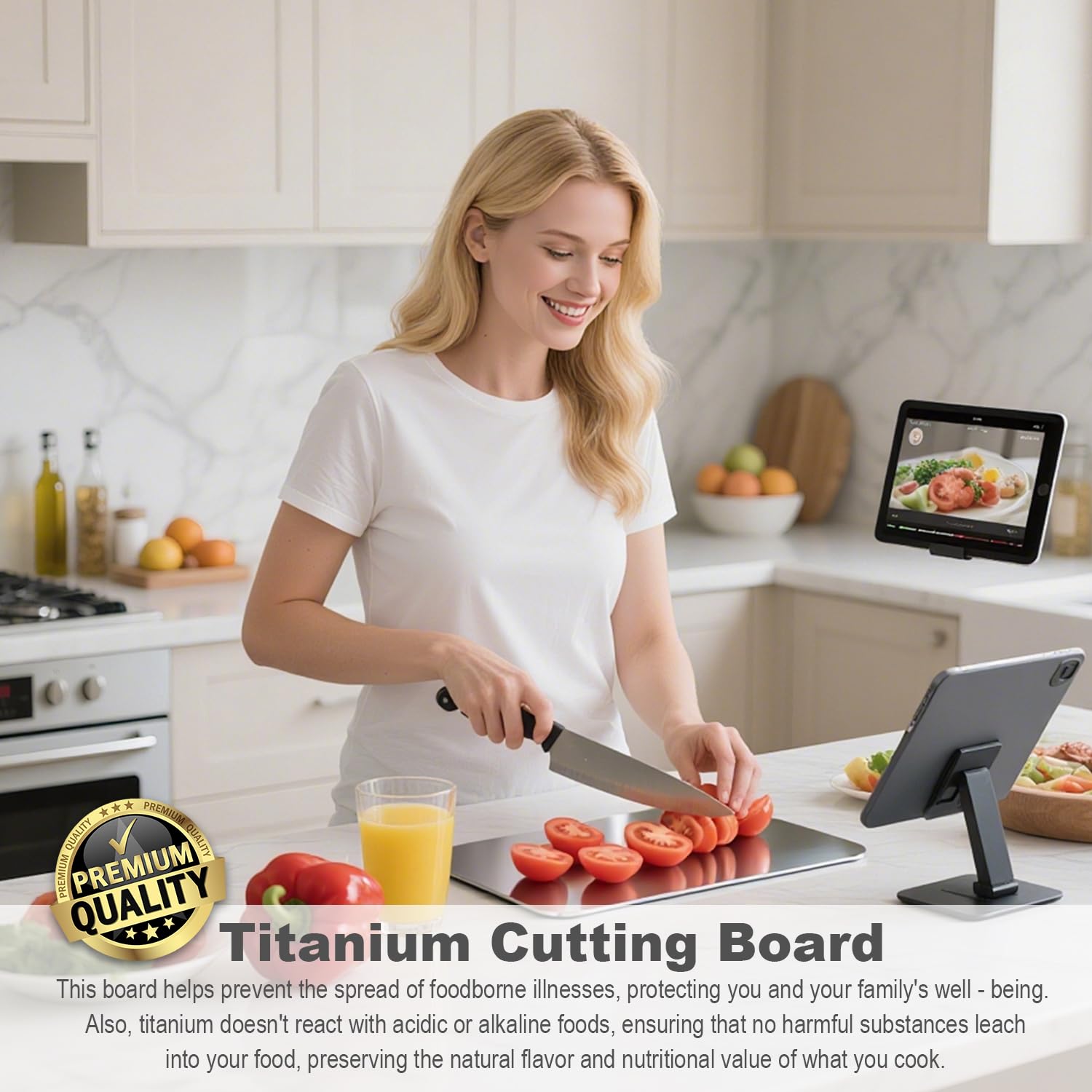 Lot de 3 planches à découper en titane 100 % pur pour cuisine, double face, passent au lave-vaisselle, de qualité alimentaire, pour couper la viande, les fruits et les légumes