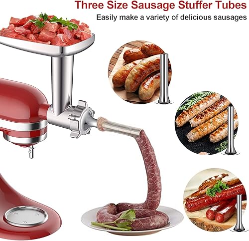 Miniatura 3 de Picadora de carne y trituradora para batidora de pie KitchenAid, picadora de carne con tubos de relleno de salchichas y juego de trituradora de