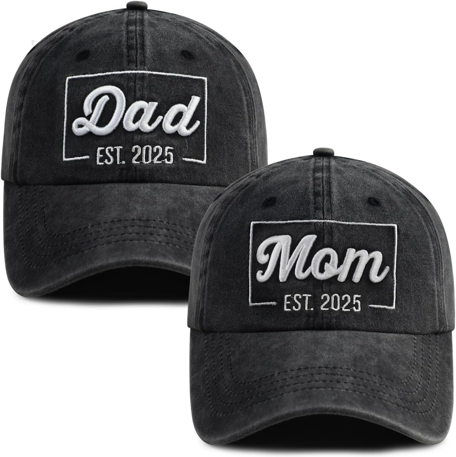 SHANVANKE 2PCS Dad and Mom EST 2026 Hats for Men Women, Funny Adjustable Cotton 3D Embroidered New Parents Gifts Baseball Cap