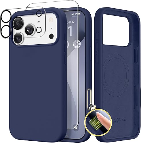 Miniatura 246 de GONEZ Funda de silicona para iPhone 14 Pro Max, compatible con MagSafe, con protector de pantalla + protector de lente de cámara, silicona líquida a