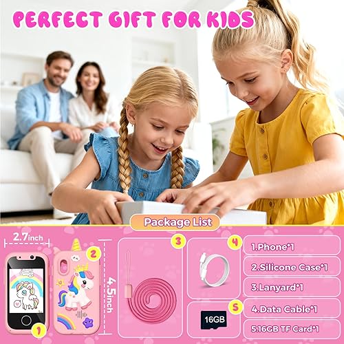 Miniatura 8 de Teléfono inteligente para niños para niñas, pantalla táctil HD de 2.8 pulgadas, teléfono celular de doble cámara para niños, teléfono de juguete de
