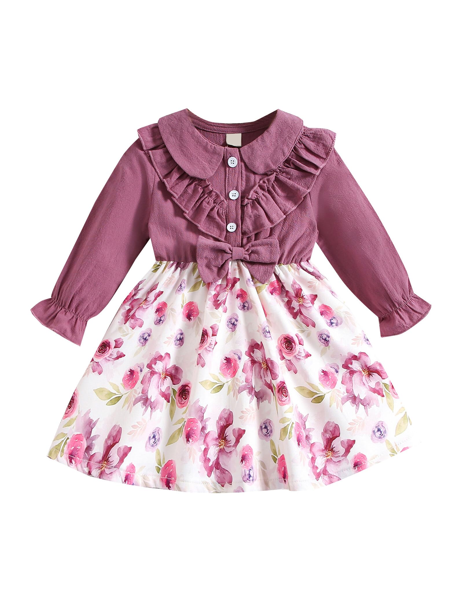 Borlai Recién Nacido Bebé Niña Ropa Ruffle Manga Larga Bowknot Tutu Vestido Floral Princesa Vestidos Empalme Falda Outfits Set 6 Meses -3 Años