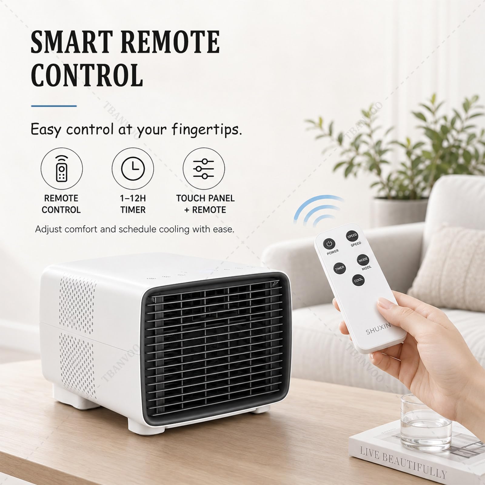Condizionatore Portatile da Campeggio, 3000BTU 280W, Deumidificatore e Ventilatore con Touchscreen, Controllo Silenzioso Cordless
