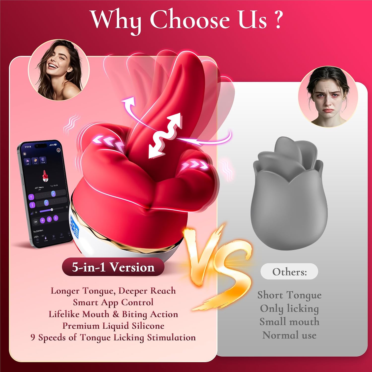 Tongue Vibrator for Women Premium Liquid Silicone Licking Rose Sex Toy
