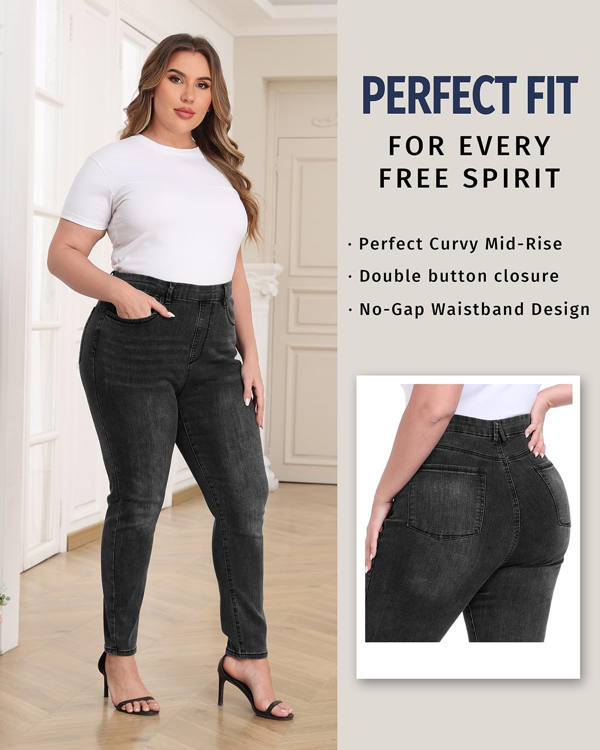Plus Size Jeans for Curvy Women High Waist Stretchy Cropped Pants Denim Jeggings with Pockets - Image 6