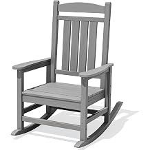 KINGYES Oversized HDPE Outdoor Rocking Chair, All-Weather Patio Rocking Chair, Weather Resistant Porch Recliner Rocker for Adults, Light Gray