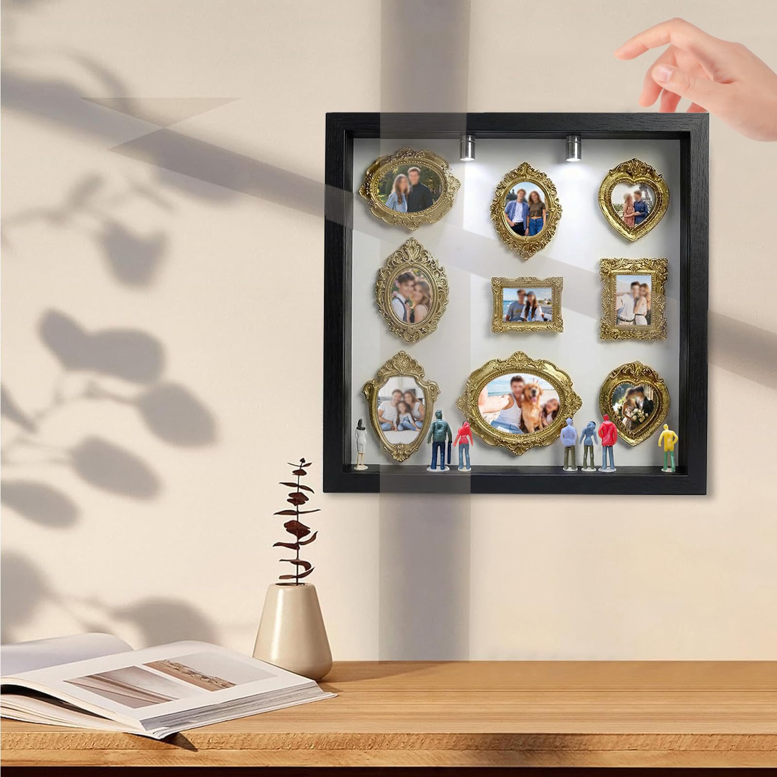 DIY Mini Museum Silhouette Box, Museum of Us Box Celebrate Your Unique Memories in Style, Personalized Photo Shadow Boxes Display with 8pcs Mini Museum Figurines & 8pcs Gold Mini Frames — view 7